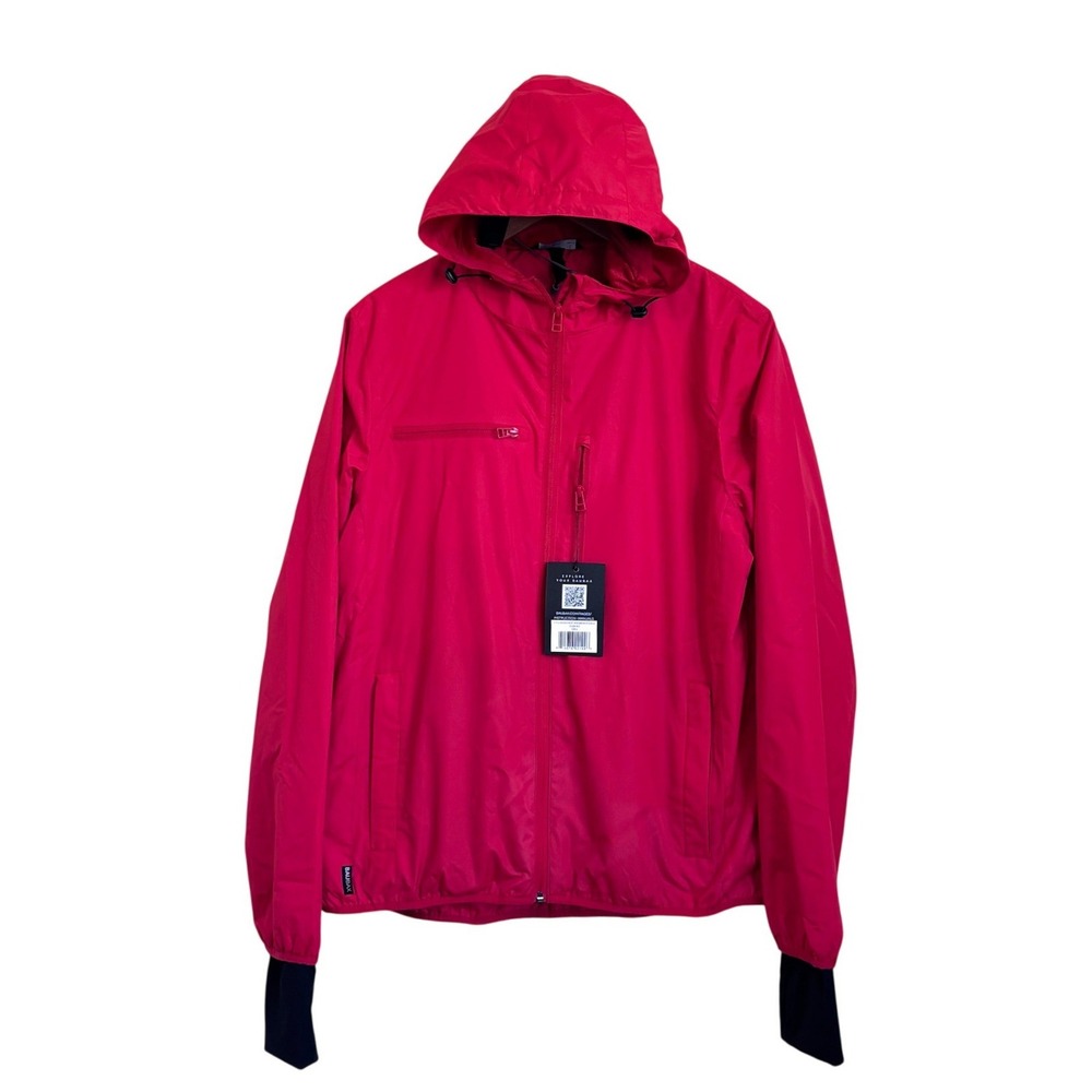 BAUBAX Mens Travel Windbreaker Jacket Large Red Hooded Utility Outdoor Gorpcore